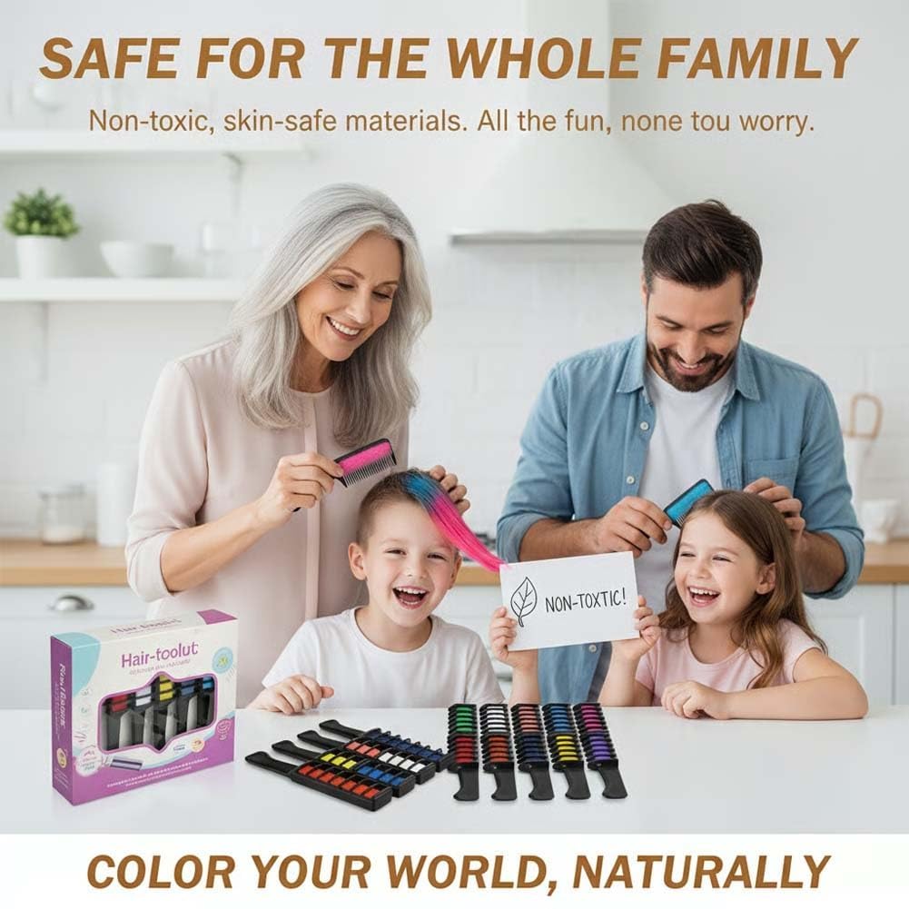Festive Fun Hair Chalk Combs, 10 Colors Hair Chalk for Girls, Washable Temporary Hair Color Dye for Birthday Party, Christmas Gifts (2Sets)