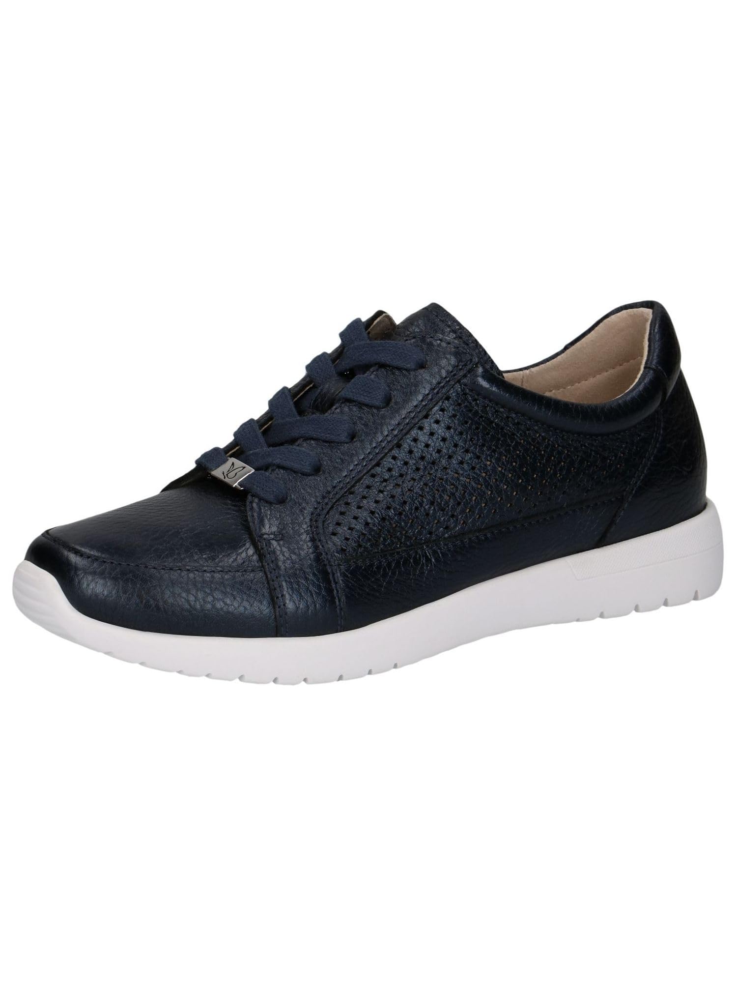 CAPRICE Women's Flat Leather Sneakers with Perforated Design, Blue (Ocean Per.Deer), 7.5 UK