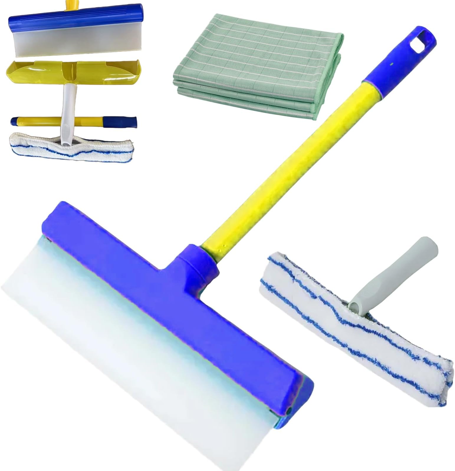 Alisanda Recyclable Silicone Window Squeegee & Microfiber Scrubber Kit - Eco-Friendly Glass Cleaning Tools for Windows, Shower, Mirrors, and Cars (Green & Blue)