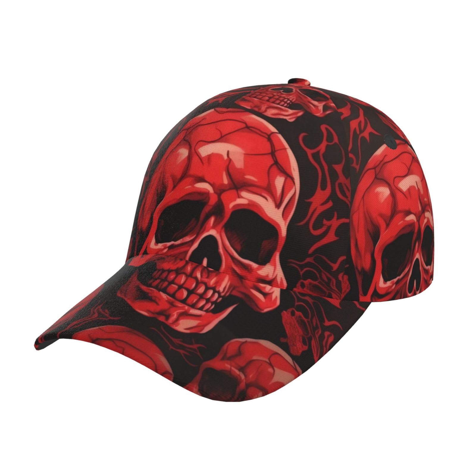 Bktraverpt Unisex Black Stylish Red Skulls Baseball Cap, Golf Cap, Sun Caps - Casual Outdoor Sports Breathable, Adjustable Trucker Hat For Women And Men