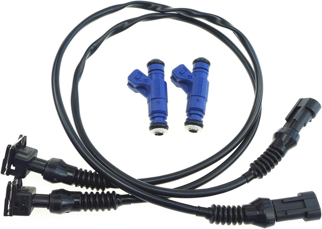 2 Pcs Fuel Injector with Pigtail Harness, for Polaris Ranger RZR Sportsman 700 800, Metal and Composite Plastic Injectors Smoother Idle Speed Throttle Response, Replace 1202863 1253558 - 25 inches