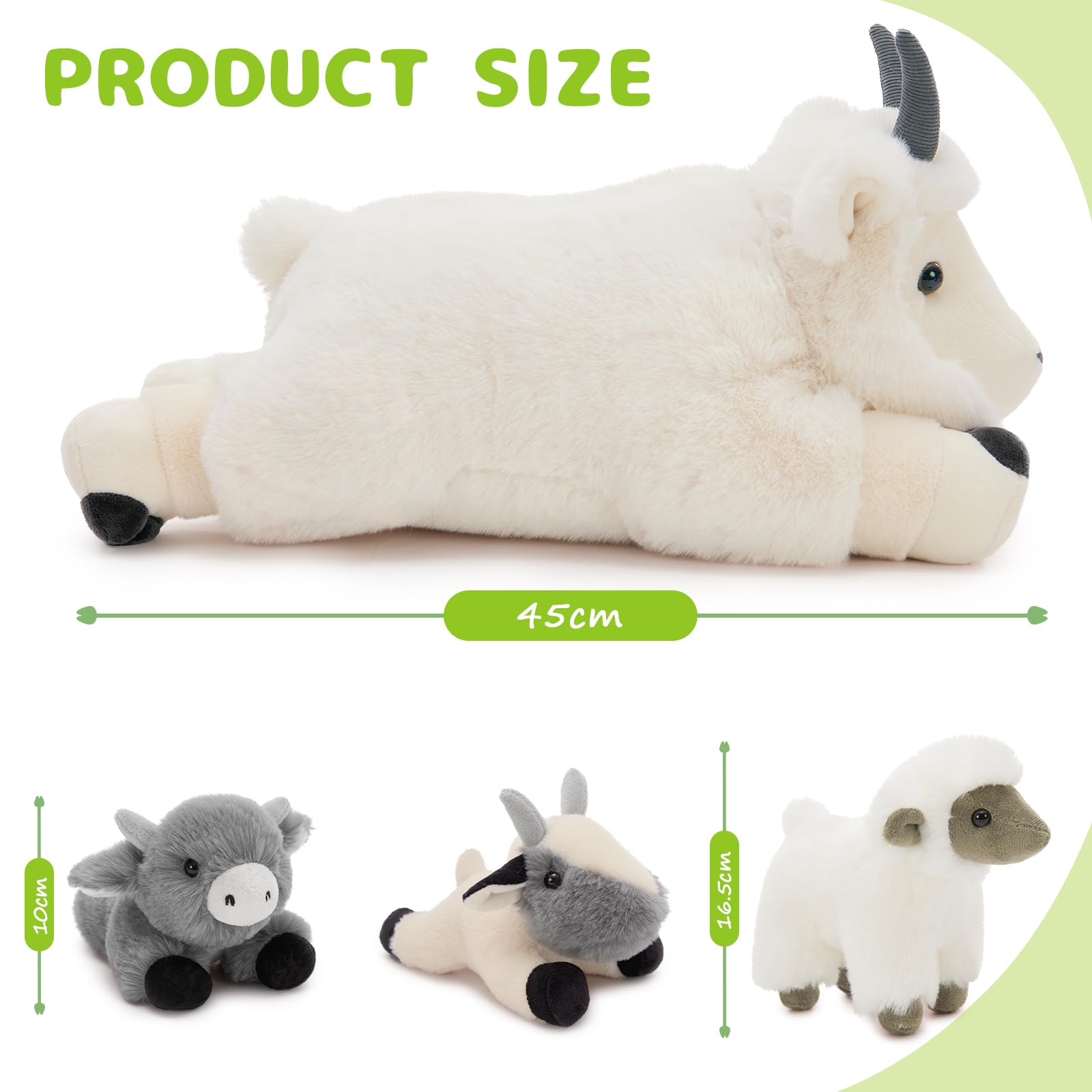 MorisMos riesen 4 stücke Ziege Kuscheltier XXL Set, 45cm groß Ziegen Plüschtier Stofftier mit 3 Babys im Bauch, Bergziege Ziegenbock Goat Schaf, Geburtstag Weihnachten Geschenk für Jungen Kinder