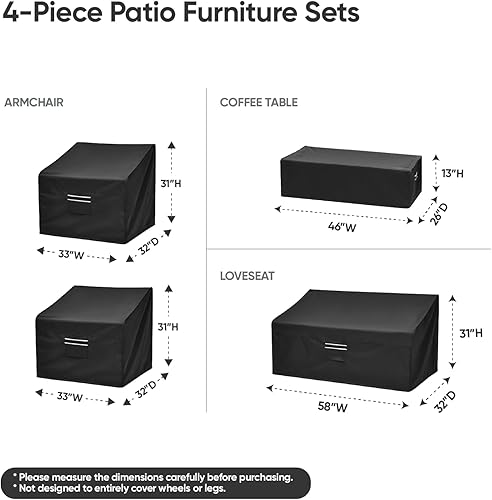 Miniatura 9 de loriano Fundas para muebles de patio, 4 piezas, fundas impermeables para muebles de exterior, 600D, juego de fundas resistentes para patio, color