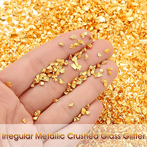Jemesi Broken Crushed Glass Glitter (2-4Mm), 100G/3.5 Oz Irregular Small Chunky Chips High Luster Craft Sequins Gravel For Diy Phone Case Geode Resin Art Coasters Ornament - Gold #TOP1