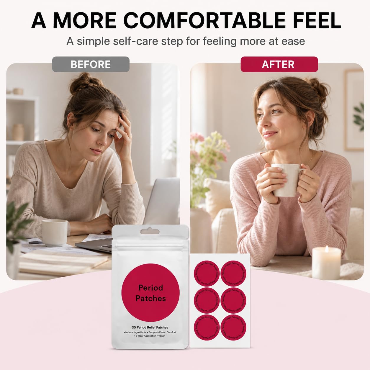 Período Comfort Patches, 180 parches de calentamiento menstrual