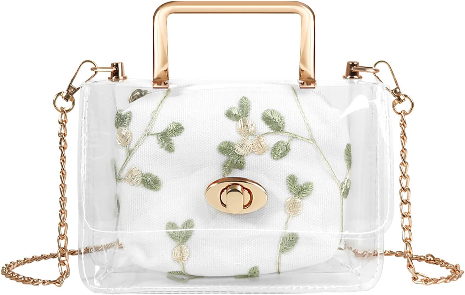 Clear Shoulder Bag Purse, 2 in 1 Transparent Crossbody Bag Jelly Handbag, Polyvinyl Chloride Top Handle Chain Clutch for Women