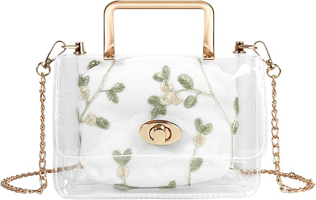Linkidea Clear Purse, 2 in 1 Transparent Shoulder Crossbody Bag, Fashion Snakeskin Pattern Rivet Chain Clutch for Women