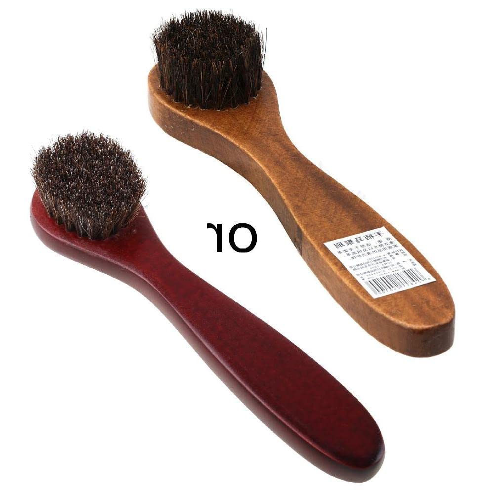 Puco Brown Long Wooden Handle Bristle Horse Hair Shoe Boot Brushes Polish Applicator Dauber Wooden Handle Cleaning Tool