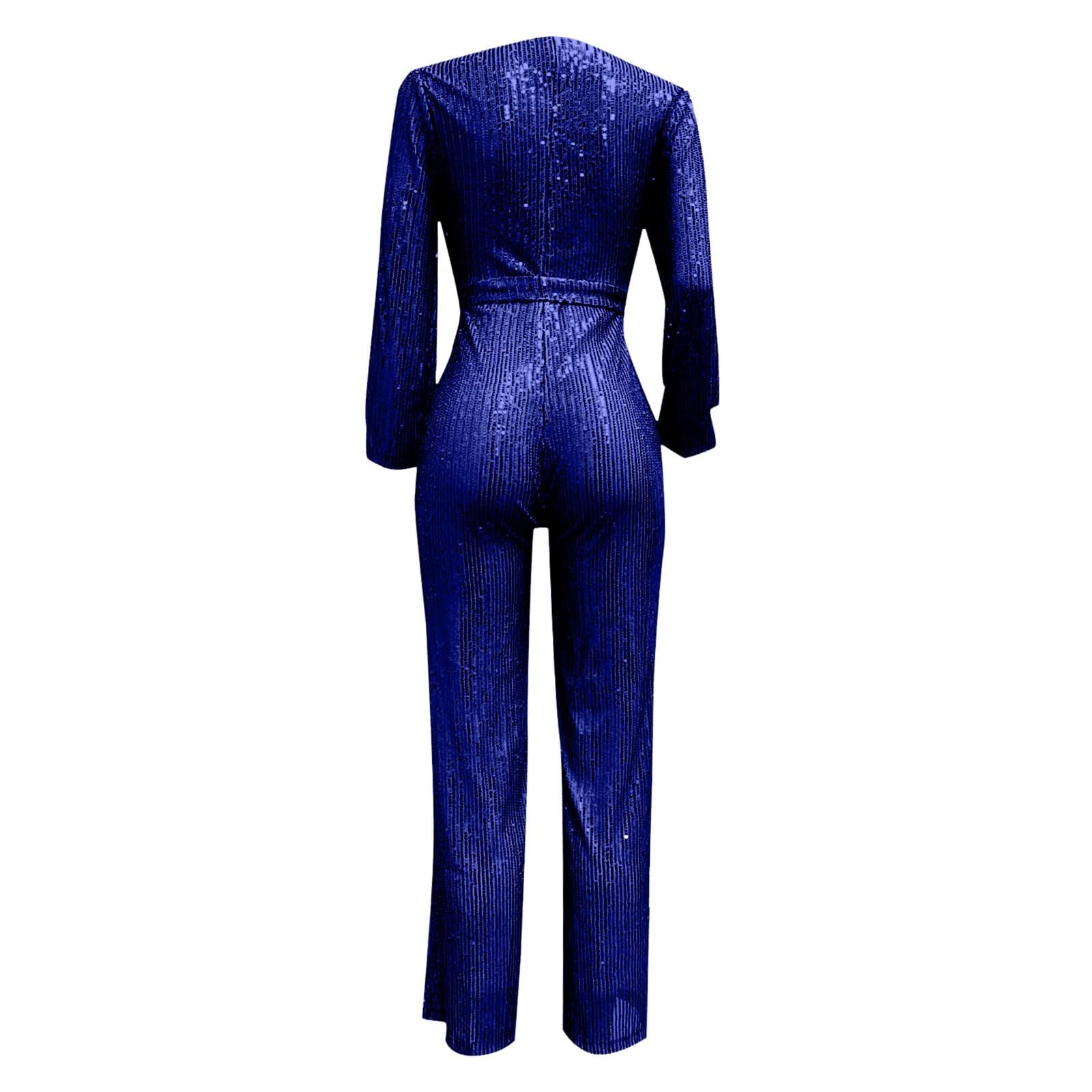 Jumpsuit Damen Langarm Party Overall Pailletten Glitzer Hochzeit Hosenanzug Romper Festlich Lang Playsuit Elegant Einteiler Hohe Taille Jumpsuits Clubwear