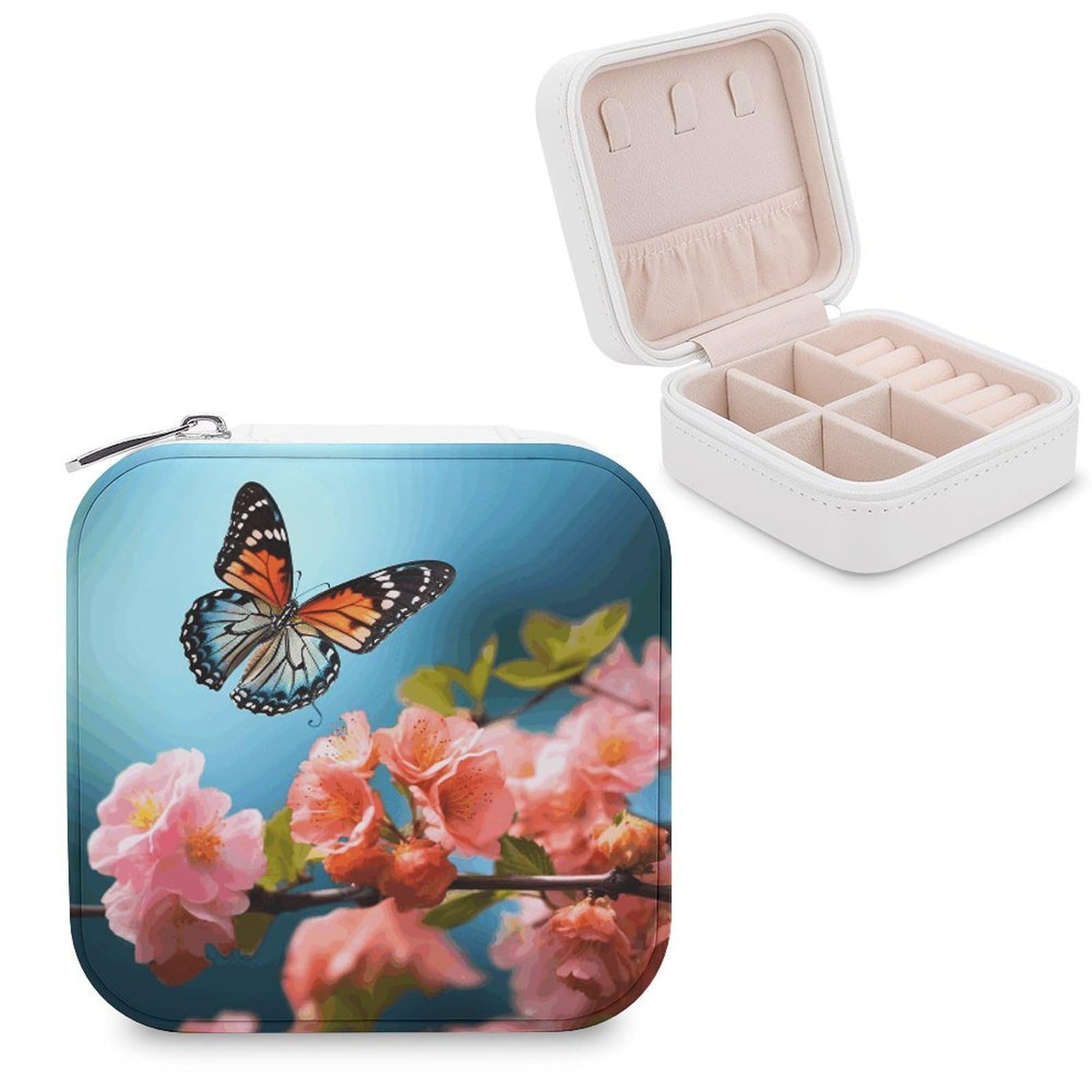 JTREHY Travel Butterfly With Flowers Jewelry Case Portable Display Storage Box PU Leather Mini Jewelry Travel Case Personalized Travel Jewelry Organizer Small Jewelry Box for Women
