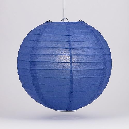 Luna Bazaar Farol de papel de alta calidad, pantalla de lámpara (20 pulgadas, acanalado paralelo, azul cobalto, papel de arroz, decoración colgante