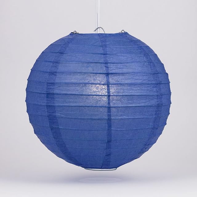 Luna Bazaar Premium Paper Lantern Lamp Shade 14-Inch Parallel Ribbed Cobalt Blue - Chinese Japanese Hanging Decoration -