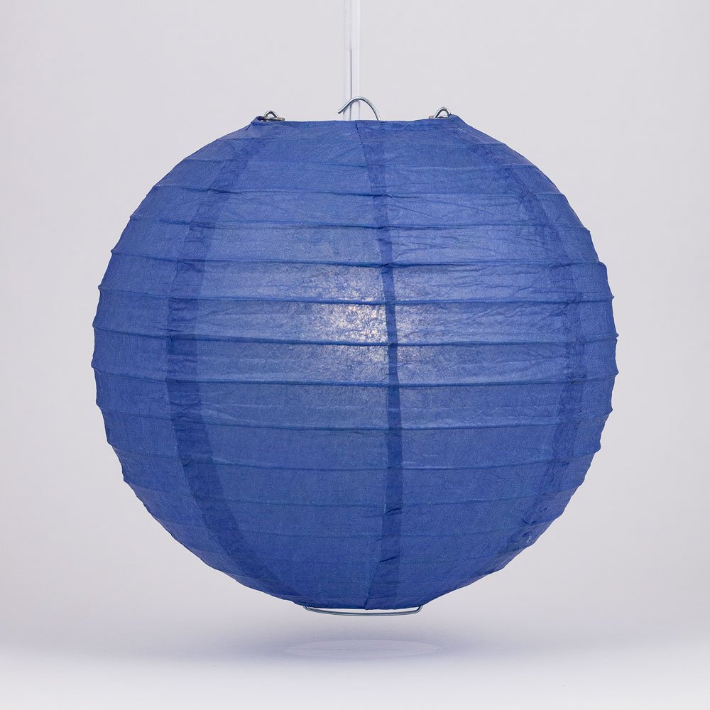 Luna Bazaar Paper Lantern (14-Inch, Parallel Style Ribbed, Blue) - Rice Paper Chinese/Japanese Hanging Decoration - for Home Decor, Parties, and Weddings