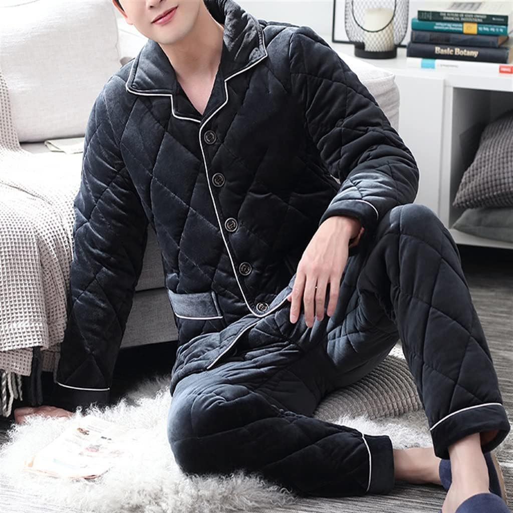 Pajamas Winter Warm Plus Velvet Quilted Jacket Autumn and Three-layer Thickened Flannel Suit