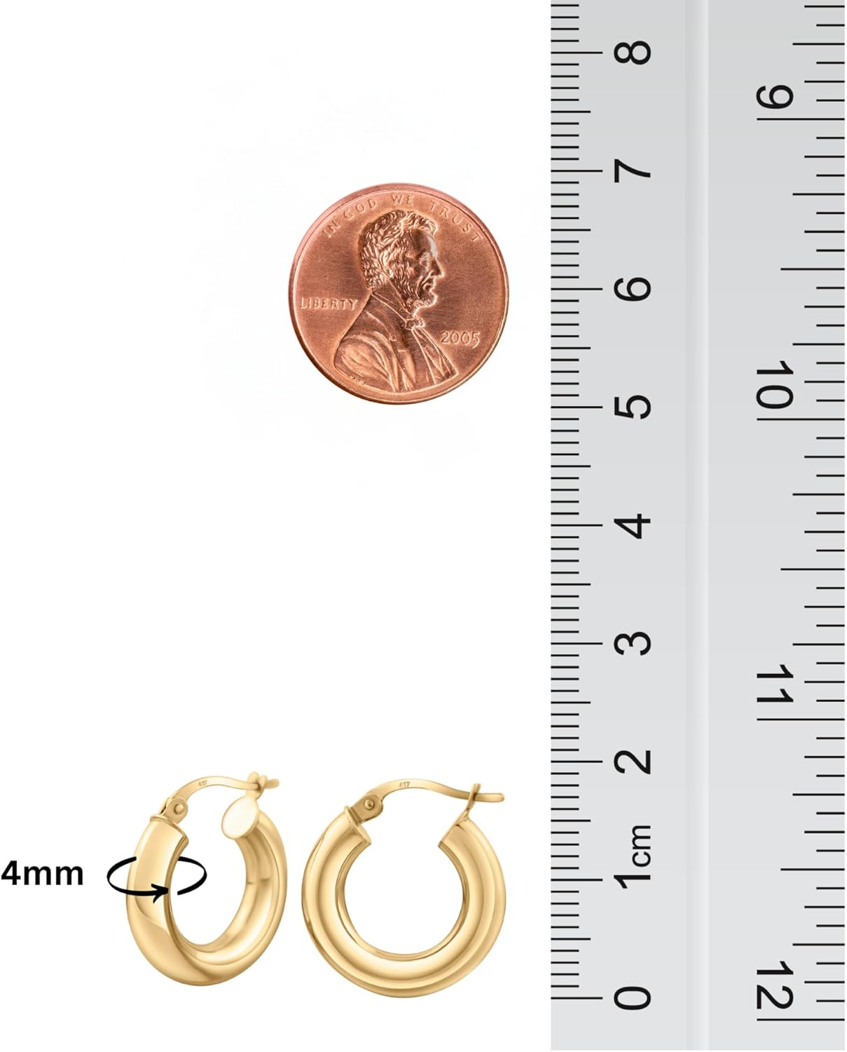 10k Solid Hoop Earrings, Classic Tube Hoops, Chunky Real Gold Hoops