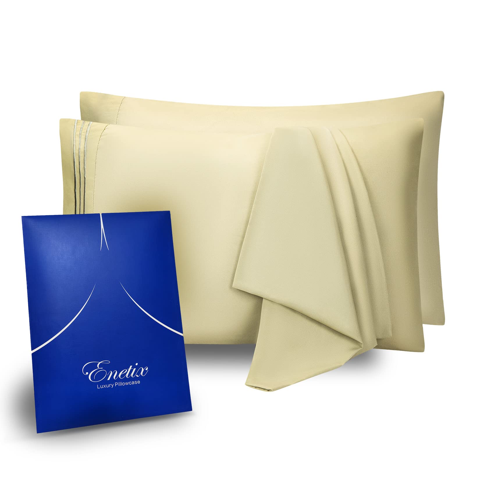ENETIX 2 Pack 1800 Brushed Microfiber Pillowcase with Gift Package, Acne Free Envelope Design Pillow Cover for Hair and Skin (Sage)