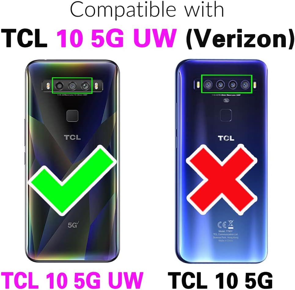 Asuwish Phone Case for TCL 10 5G UW Verizon Cover with Tempered Glass Screen Protector and Lanyard Zipper Wallet Card Holder Slot Stand Mobile Cell TCL105GUW TLC 105GUW G5 5GUW T790S Women Men Black