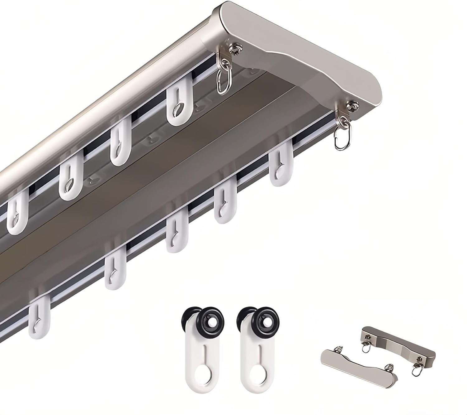 2.2FT-19.7FT Adjustable Ceiling Track Curtain Rail Set - Durable Aluminium Double Track for Indoor/Outdoor Use - Easy Install Sliding Curtain System (White, 8.5FT)