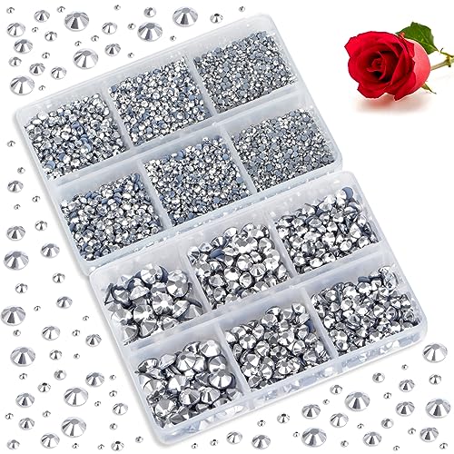 Image of Bymitel Hotfix Crystal Rhinestones Round Gems for Crafts,Mixed 6 Sizes with Wax Pencil Kit, Labrdor 1.6-6.3mm SS4-SS30 /8000pcs