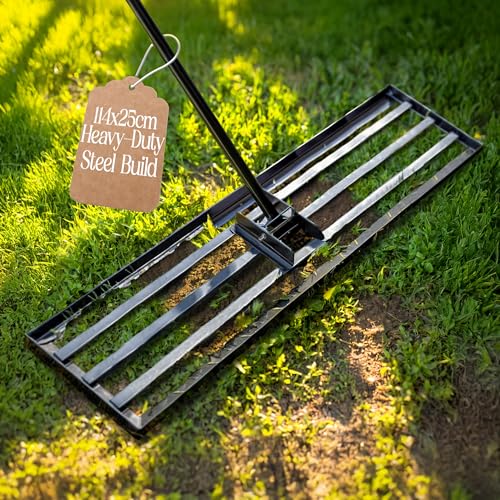 Pelle & Sol 114 x 25 cm Lawn Levelling Rake for Gardening - 7FT Adjustable Heavy Duty Garden Rake – Stainless Steel Lawn Lute & Leveling Tool – Rakes for Gardening, Garden Tools for Landscaping