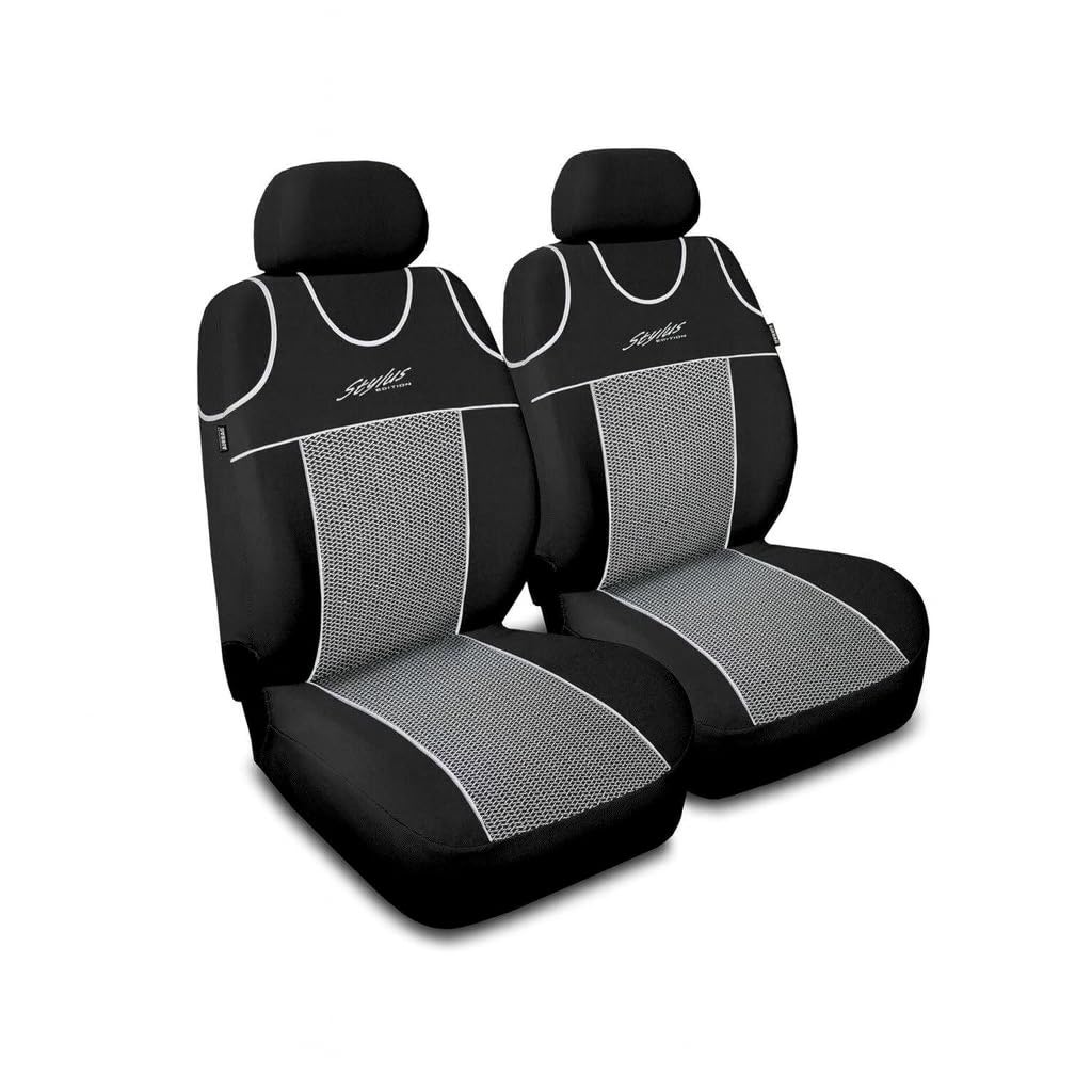 Juego de 2 Fundas de Asiento de Coche, Universal para Coche Fundas para Asiento de Coche poliéster Gris aptas para airbags para Asientos Delanteros 1 + 1 Asientos de Coche Delante