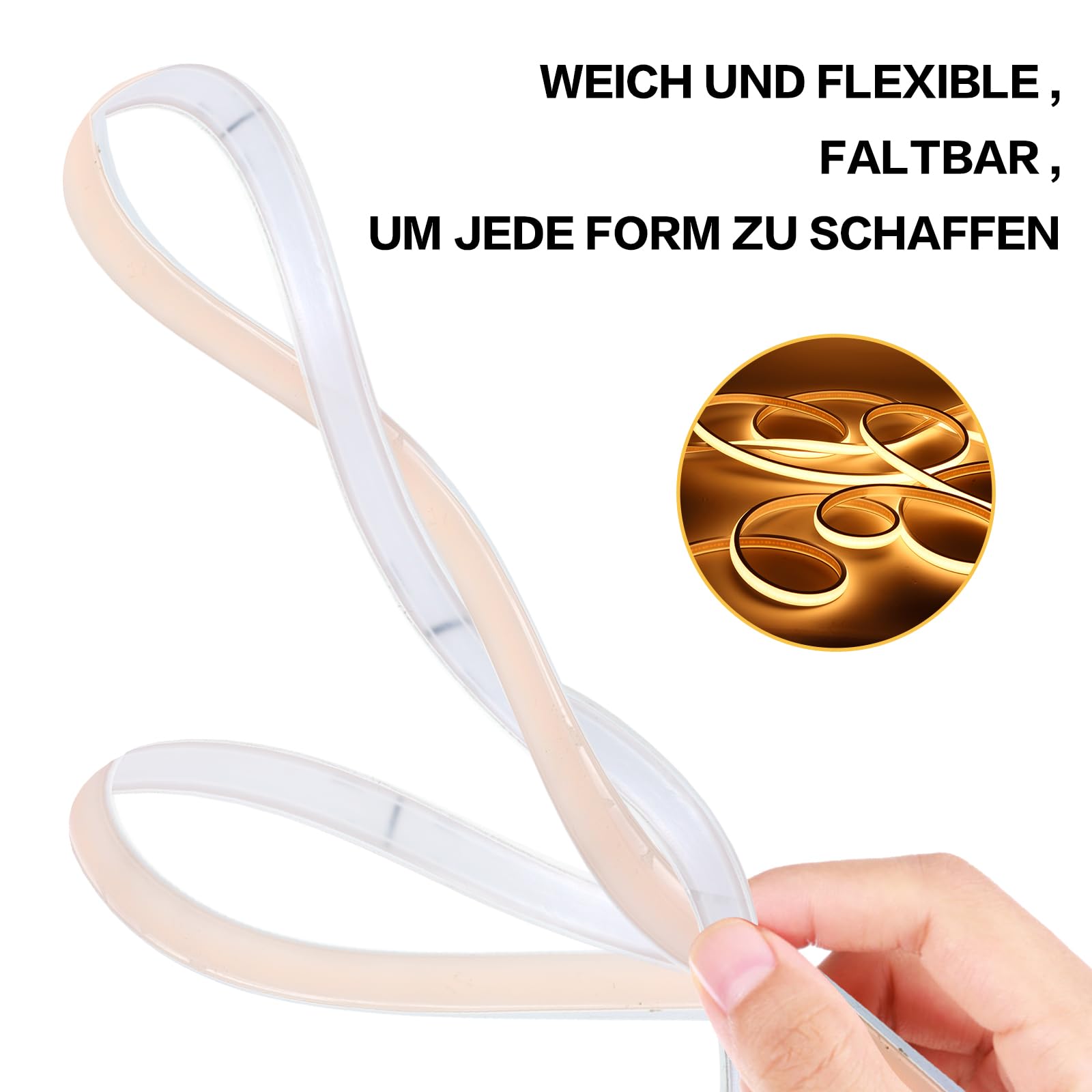 pcning COB LED Streifen 230V Ohne Trafo 5M Warmweiss IP67 Wasserdicht, 5 Meter LED Strip Light Hell Aussen Leiste 230 Volt Direktanschluss (Warmweiss, 5m)