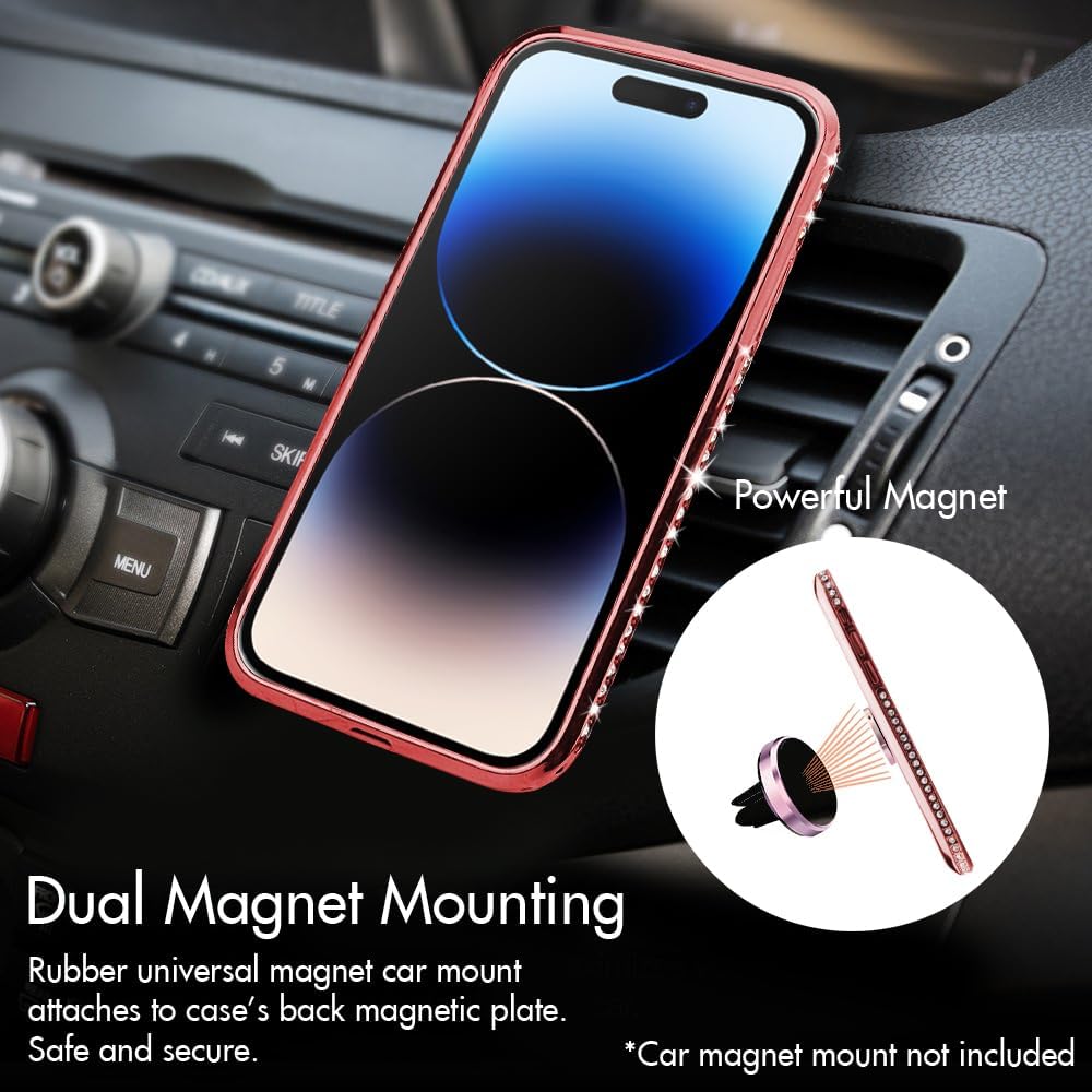 Silverback for iPhone 14 Pro Max Case, Moving Liquid Holographic Sparkle Glitter Case with Kickstand, Girls Women Bling Diamond Ring Protective Case for Apple iPhone 14 Pro Max 5G 6.7''- Rose Gold