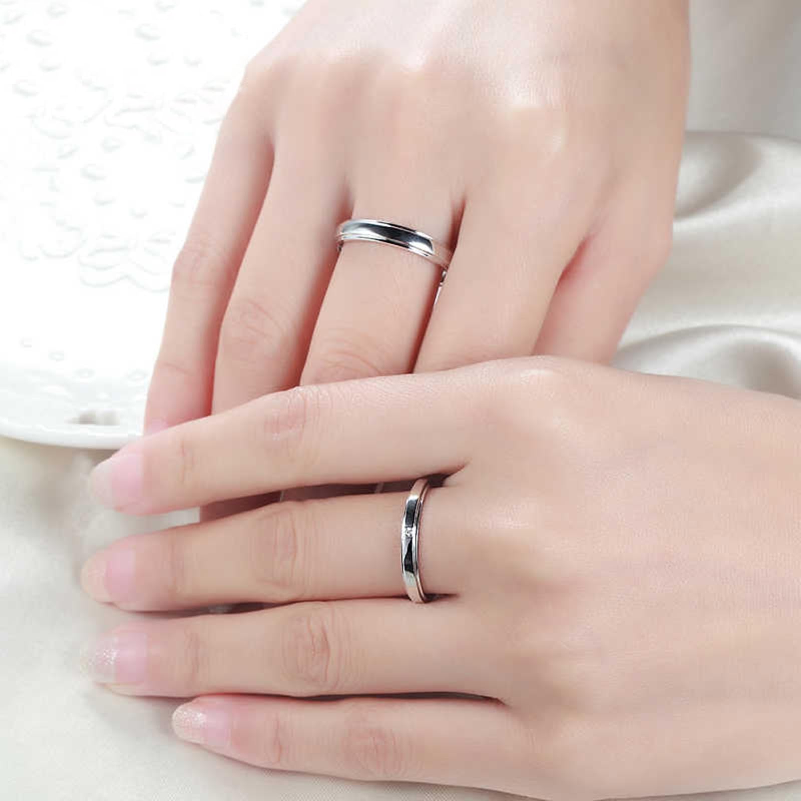 Pierścionek zaręczynowy damski, białe złoto, prawdziwe złoto próby 585, z diamentem, prosty pierścionek 2,5 mm, 14 K, dla kobiet, rozmiar 57 (18,1)
