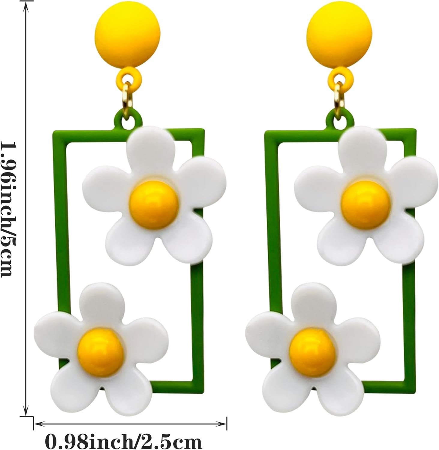 CWVVHQ Acrylic Flower Earrings for Women Double Daisy Drop Earrings Hollow Flowers for Y2k Flowers 60/70s - Image 2