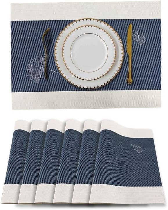 Placemat Woven Western Light Luxury Decorative Coaster Insulation Pad for Kitchen Dining Room(Blue)