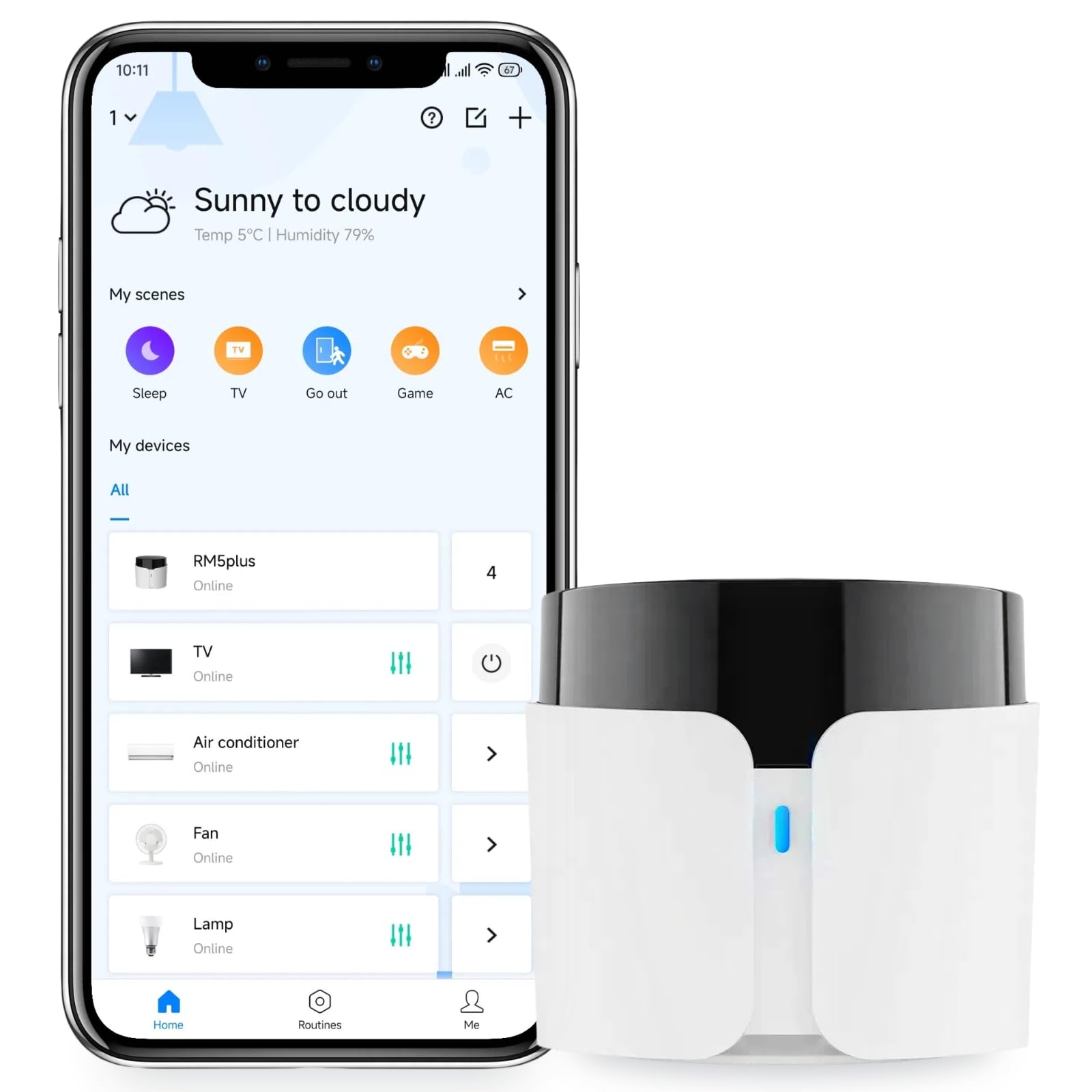 RM5plus Smart Infrared Remote, All-in-One Universal Control Hub with Wi-Fi & IR, Voice Control via Alexa & Google Home for TV/AC, Remote Control, Timers & Scenes