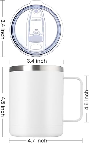 Miniatura 4 de MEWAY Taza de café de 12 onzas con asa, paquete de 8 vasos de viaje aislados de acero inoxidable con tapa deslizante, taza de campamento al vacío de