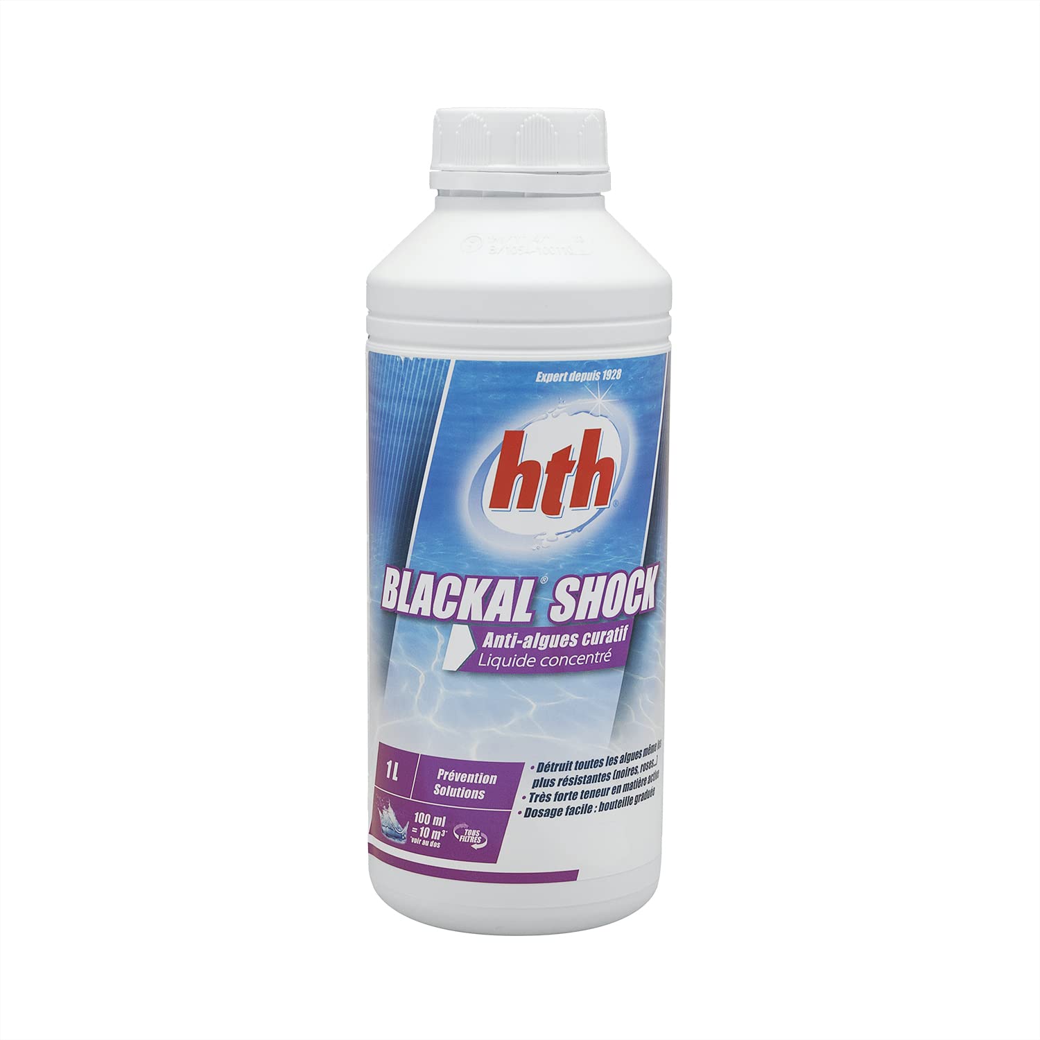 HTH BLACKAL Shock Liquide - 1L | Anti-Algues Curatif Choc - Concentré + 10 Tests HPS OFFERTS 6 en 1