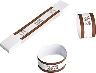 L LIKED Pack of 100 Currency Straps Money Bands, Self Sealing Money Bill Wrappers (Brown $5000-100 PCS)