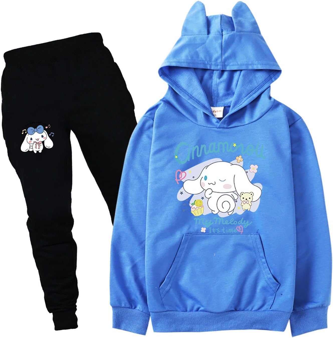 Cartoon Hoodie Sweatshirt and Sweatpants 2 Piece Outfits Petite Women Girls Hooded Pullover Sweatsuits Jogger Sets