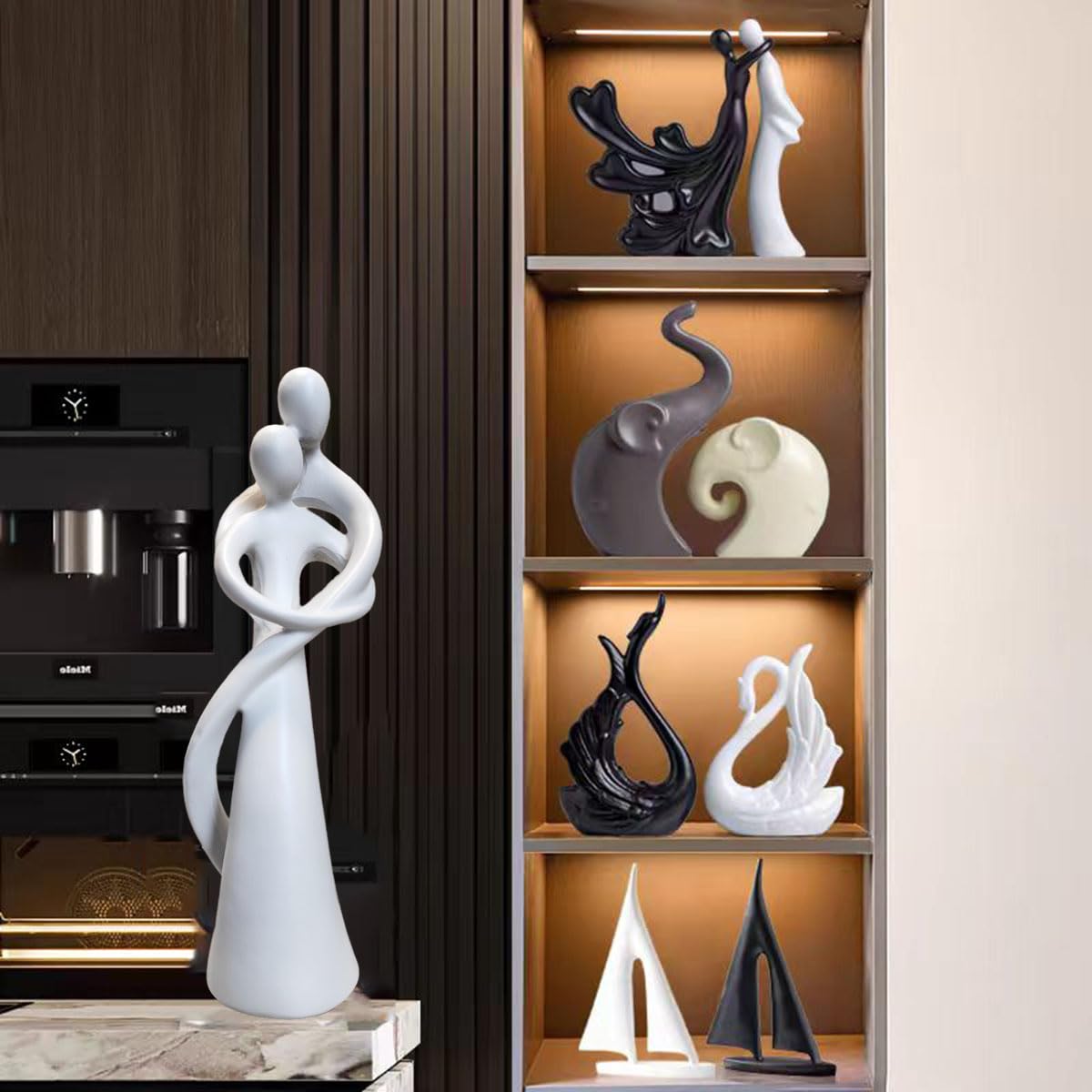 Statua Decorativa Amanti Abbracciati - Scultura Astratta In Resina Per Casa E Ufficio, Colore Bianco - Foto 8