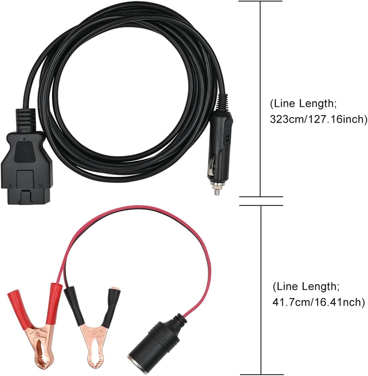 12V Car Cigarette Lighter Extension Cable Charger with Crocodile Clip Connecting Wire Socket Plug Emergency Power Combination(Black)