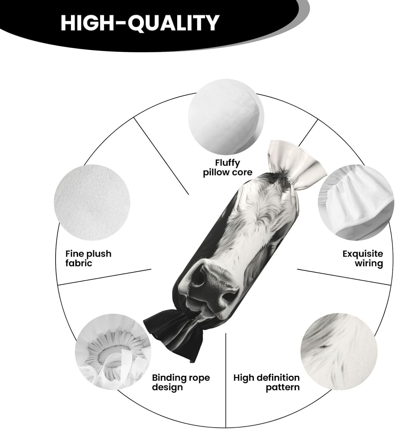 Cow in Black and White Print Candy Cylindrical Comfortable Pillow Throw Pillows Home Decor Easy Maintenance