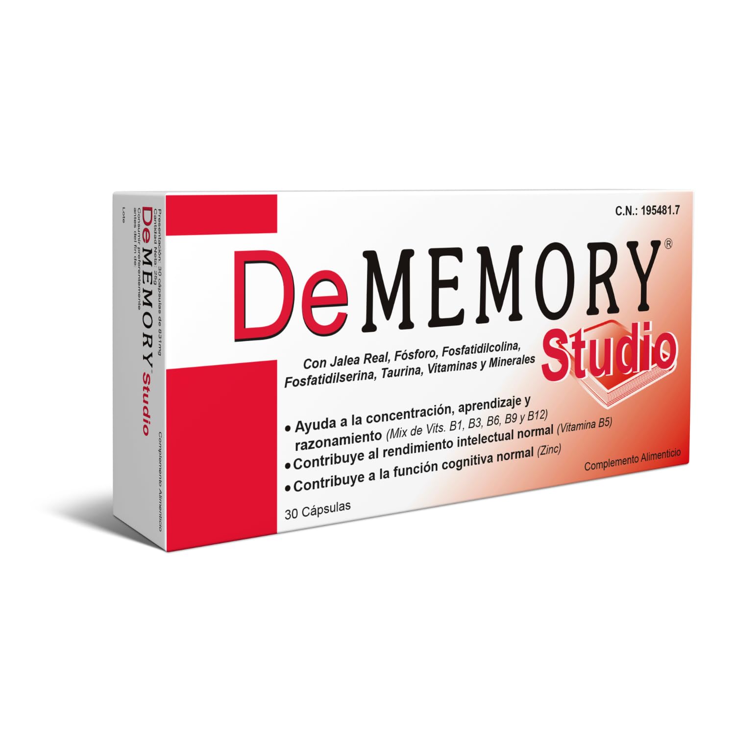 DeMemory Studio 30 Cápsulas - Pack 3 Unidades - Ayuda a la Concentración, Aprendizaje y Razonamiento - con Fosfatidilcolina, Fosfatidilserina, Taurina, Jalea Real, Vitaminas y Minerales