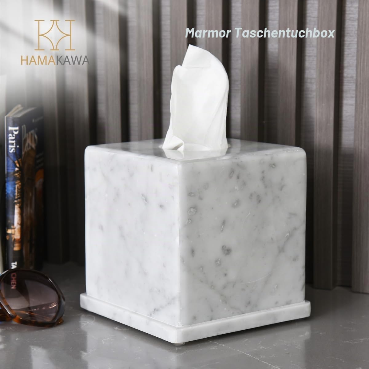 Kosmetiktuchbox Marmor, Kosmetiktücher Box Naturstein, Carrara Weiß Tissue Box Quadratisch 15x15x14,5 cm