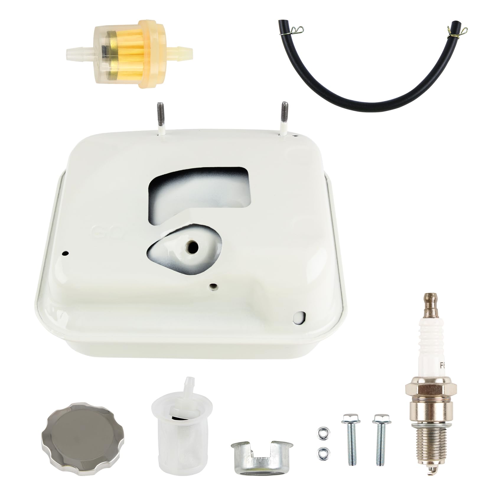 DOCAS Kit de Depósito compatible para Honda GX140 GX160 GX200 5.5HP 6.5HP motor con tapa de combustible + bujía + filtro de combustible + línea de combustible