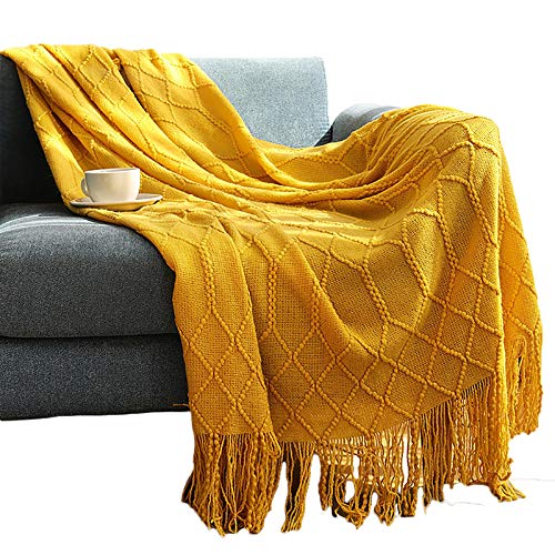 HOMDO Plaid Tricot Couvre-lit Décorative Texturé Canapé Jeter Canapé Couverture Gland Tricot Plaids Frange Suspendue pour Home Office Voyage Tapis à la Mode Nordique (127*152+10cm Gland) Cover