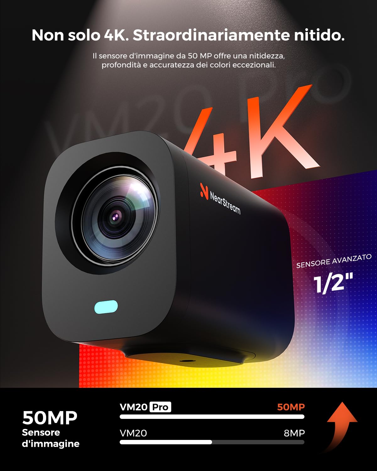 NearStream VM20 Pro Telecamera Streaming4K Zoom Ottico 10X USB-C/RJ45/HDMI