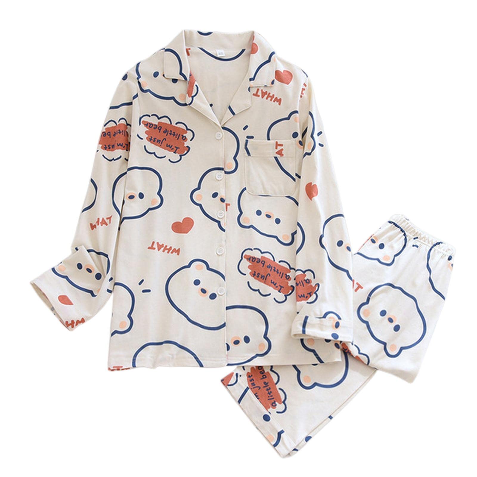 Pyjama pour femme imprimé feuilles pyjama femme coton grande taille ensemble deux pièces bref manches longues vêtements de maison vêtements de nuit pour femme costume short, M