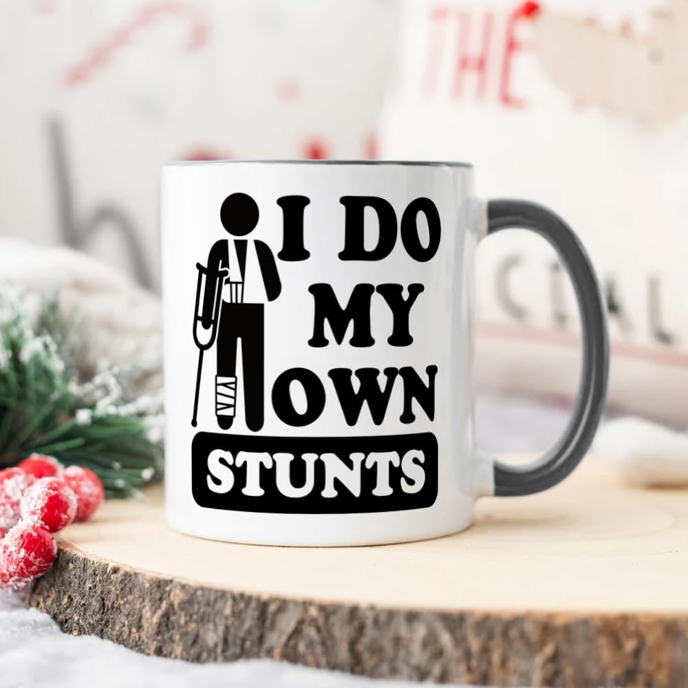 Funny Gifts for Stunt Man,I Do My Own Stunts Coffee Mug,Humorous Broken Arm Leg Injury Surgery Get Well Soon Recovery Gifts for Stunt Double Tea Cup 11 OZ - Image 6