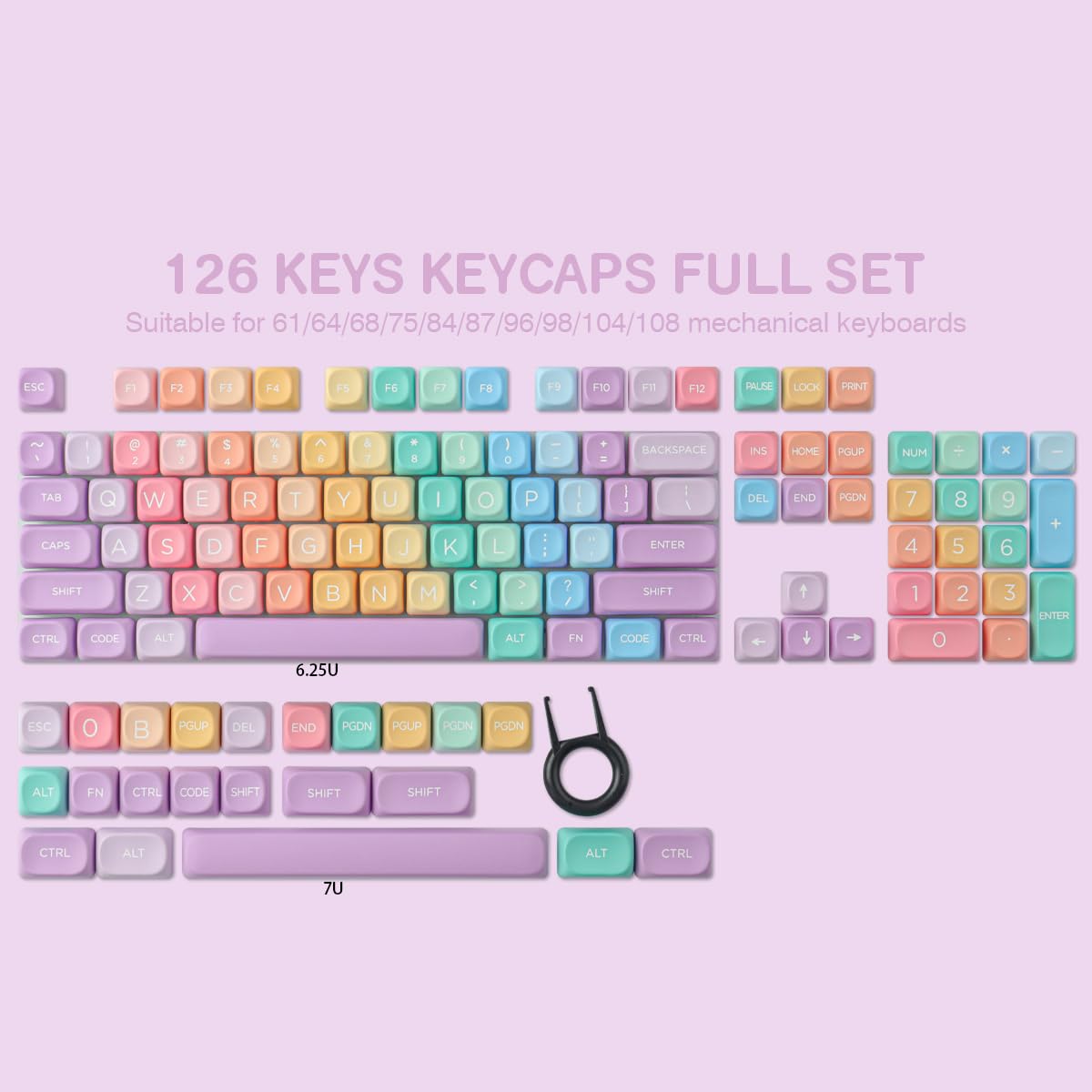 Tsungup MOA Profile Keycaps, PBT Cute Rainbow Candy Keycaps 126 touches