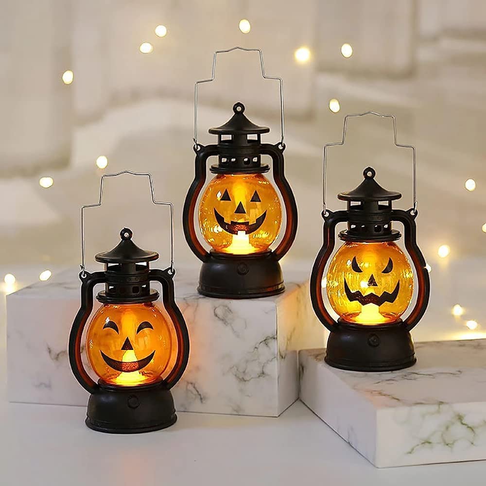Latarnia na Halloween 3 Szt. Latarnia Dyniowa LED Na Halloween Zasilana Bateryjnie Z Dyni Przenośne Lampki Dekoracyjne Dekoracja na Halloween