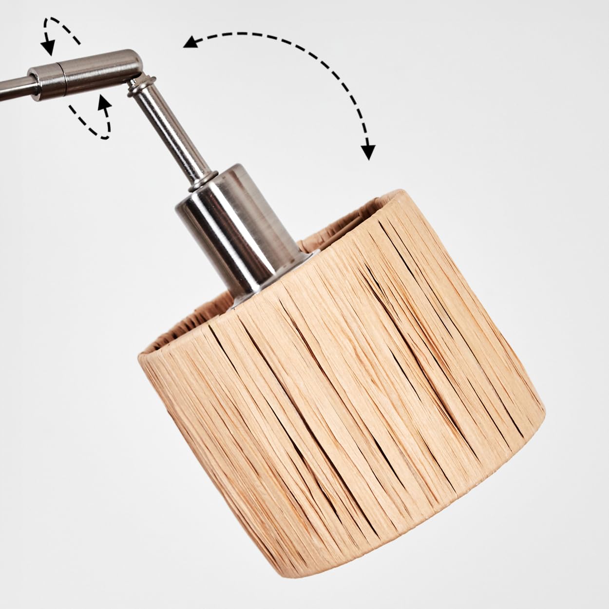 HOFSTEIN Stehleuchte Granja, moderne Stehlampe mit Marmorfuß aus Metall/Bast in Schwarz/Nickel-matt/Naturfarben, verstellbare Leuchte mit Fußschalter, E14, Wohnzimmer, Schlafzimmer, Flur