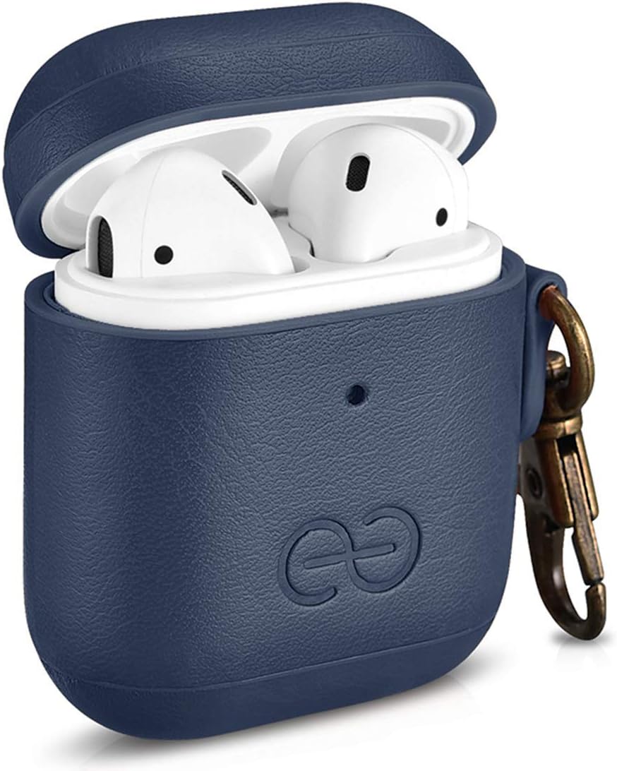 Dreem Om Case Cover with Keychain Clip Compatible with AirPods 1 & 2, Vegan Leather Airpods Case for Men & Women, Luxury Earbuds Accessory for Apple iPhone - Royal