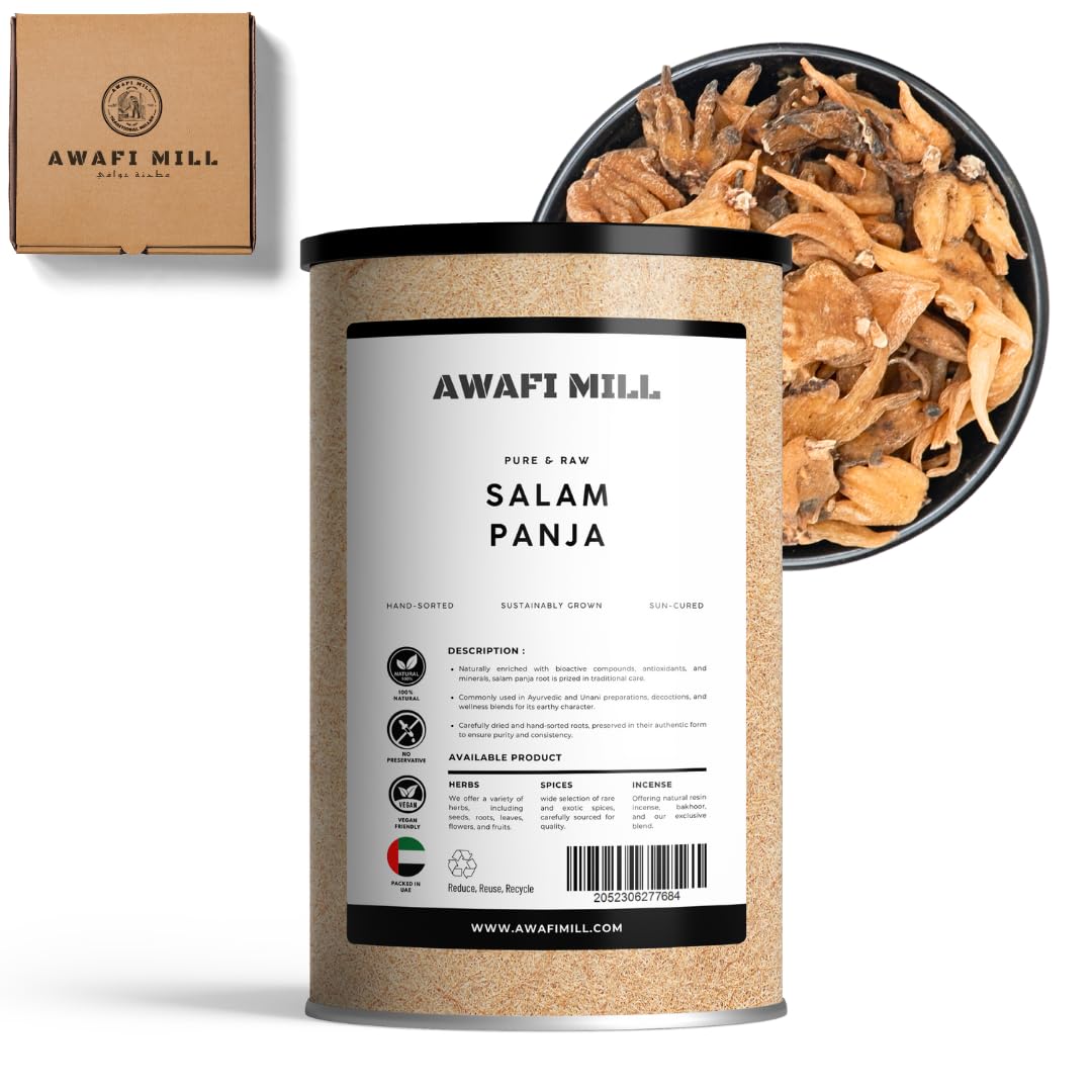 AWAFI MILL Salam Panja (Dactylorhiza hatagirea) | Dried Whole Roots for Herbal Milk, Traditional Drinks & Fresh Grinding - 250 g | 9 Oz